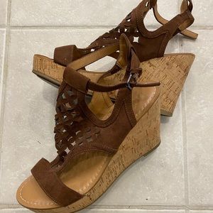 Brown suede wedge sandals
